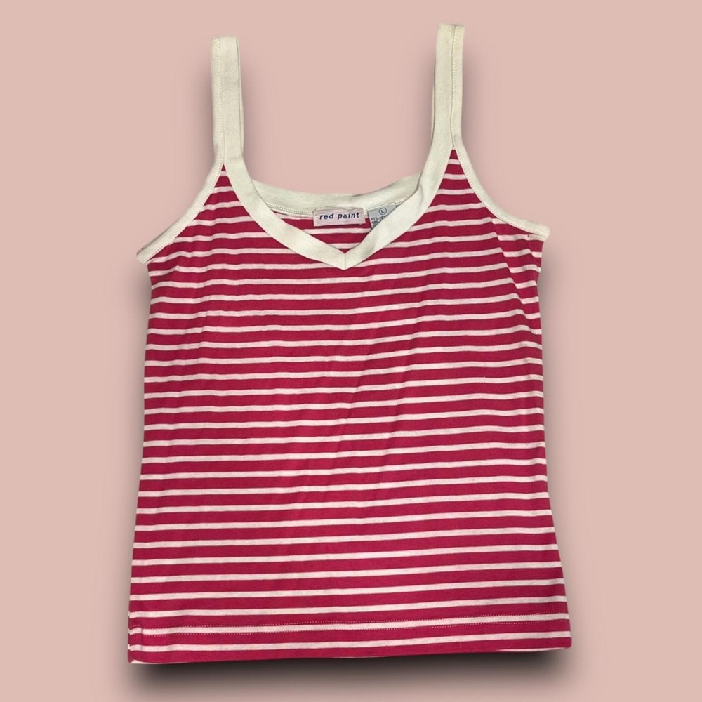 Vintage Pink White Striped Tank Top Size Large 90s Deadstock Downtown Girl